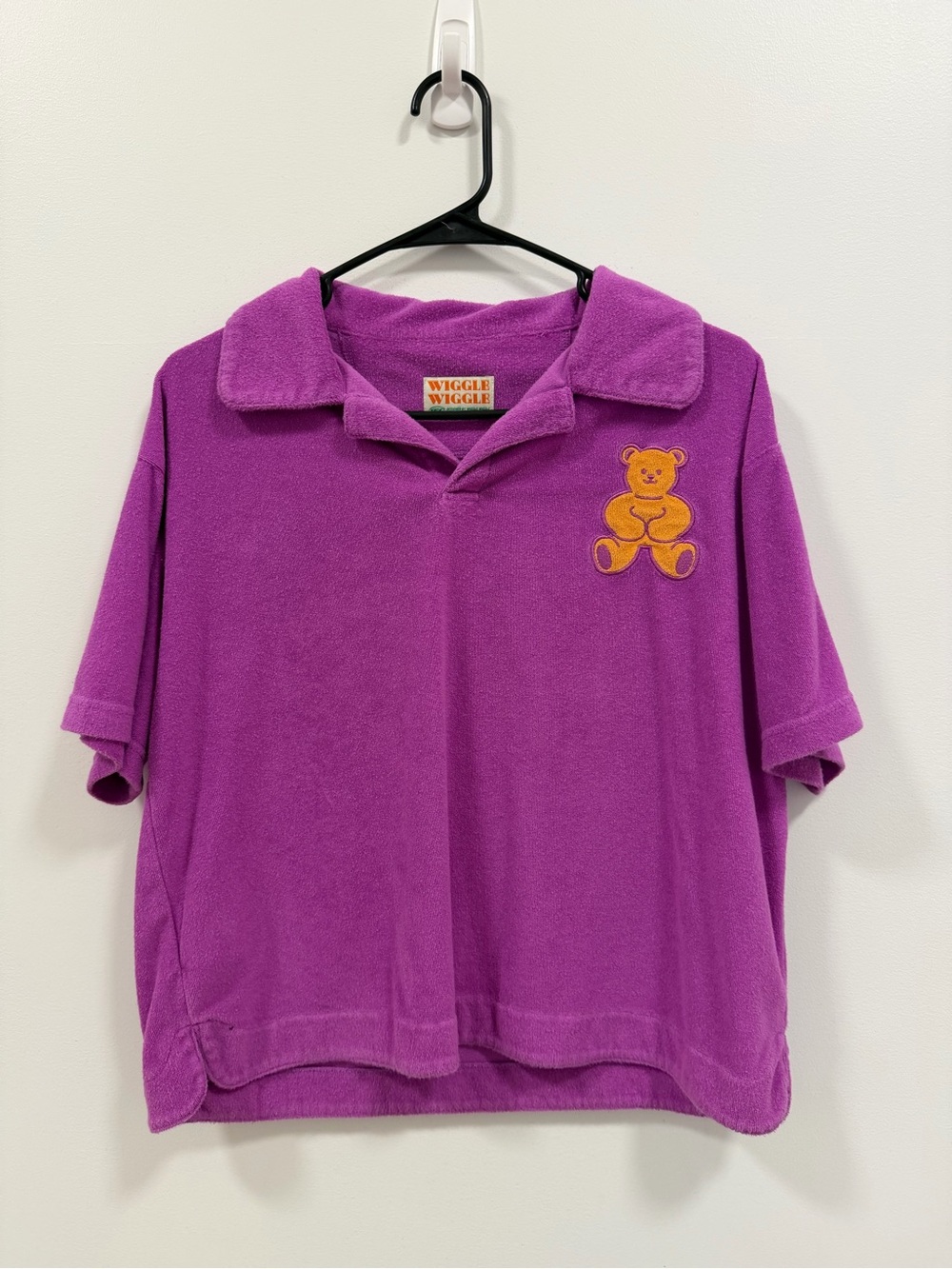Korean Brand Wiggle Wiggle Purple Terry Polo with Teddy Patch